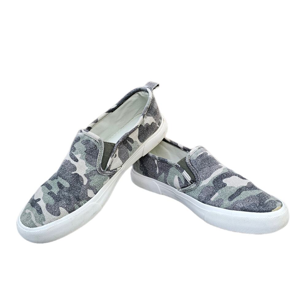 Camo Canvas Sneakers Tommy Bahama Size 7.5 Green Printed Fabric Slip On Flats